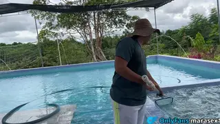 Curvy MILF Maid Enjoys Outdoor Anal by the Pool