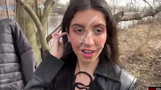 Petite Brunette Stars in Outdoor Facial and Swallow Compilation