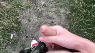 European Teen Strokes Big Cock on Sunny Patio