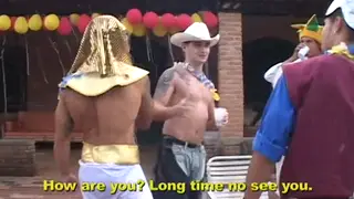 Latino Twinks Strip and Suck at Outdoor Costume Orgy