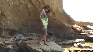 Petite European Teen Fingers Herself on a Sunny Beach