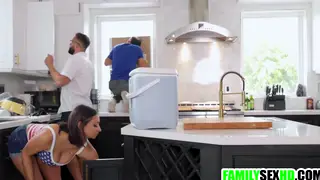 Stepdad and Stepson Team Up on Stepdaughter for Holiday Threesome