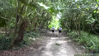 Military Men Hook Up Outdoors in a Group Session