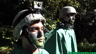Muscular Recruits Swap Blowjobs in Outdoor Orgy