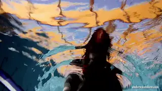 Redhead Beauty Pees in Pool While Wearing Lingerie