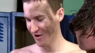 Three Men Share Oral Pleasure in Locker Room