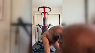Hairy Mature Bear Strokes Thick Cock During Gym Session