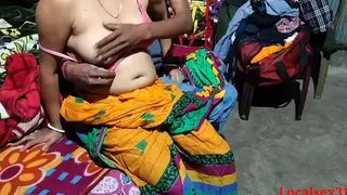 Busty Indian Wife in Green Saree Services Her Man