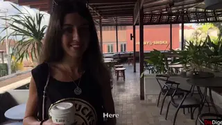 Petite Brunette Gives Sloppy Blowjob in Public Bathroom