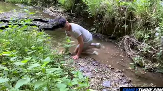 Twink and Step-Uncle Bareback Outdoors After a Shower