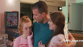 Petite Redhead and Friend Share a Guy in a Threesome
