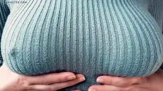 Busty Tease Plays With Huge Tits in Tight Knitted Sweater