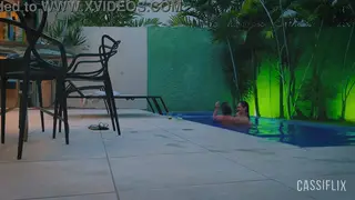 Blonde and Brunette Share Boyfriend by the Pool