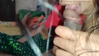 Indian Housewife Kneels for Husband in Homemade Blowjob