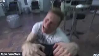 Muscular Barbers Trade Bareback Positions in Shop