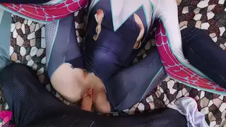 Blonde Cosplayer Swallows Hero's Load After Deep Throat
