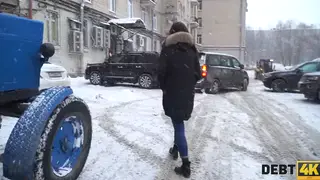 European Teen Brunette Gives POV Blowjob for Debt