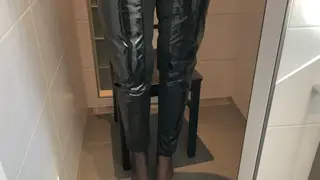 European MILF Takes Cum and Piss on Heels in Shower