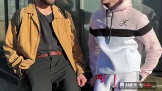 European Hunks Share Bareback Threesome Outdoors
