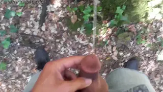 Guy Pisses Hard in the Forest Outdoors