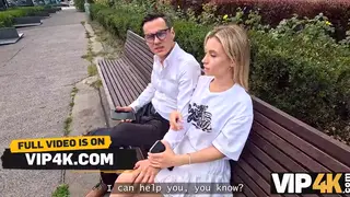 Blonde Cheats on Boyfriend Outdoors for Cash