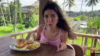 Petite Brunette Takes Facial During Public Lunch