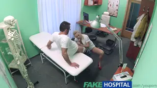 Blonde Nurse in Uniform Blows a Handy Man in Hospital
