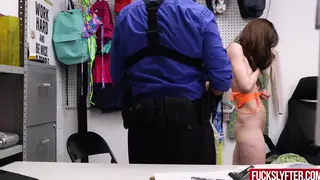 Blonde Petite Teen Deepthroats Officer at Police Desk