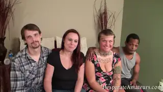 Curvy Amateurs Share Two Cocks in Casting Orgy