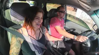 Redhead Sucks Driver Deep on a Moving Highway