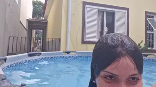Inked Neighbor Flaunts Hairy Body Poolside in Lingerie