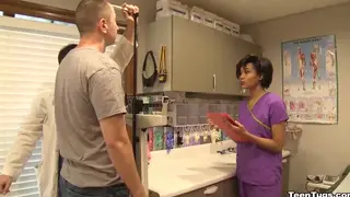 Tattooed Teen Nurse Jerks a Patient to a Messy Finish