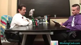 Muscular Office Worker Takes Bareback Creampie at Desk