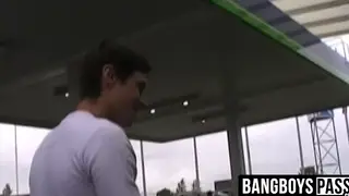 Muscular Jock Barebacks Twink in Public Bathroom