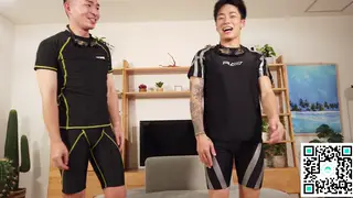 Japanese Muscle Hunk Teases Twink in Spandex Roleplay