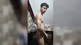 Indian Hunk Strokes Big Dick in Shower