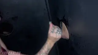 Blonde and Redhead Share Two Cocks Through a Gloryhole for Cuckold Husband