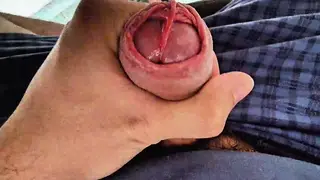 Man Edges His Cock Head Slowly With Steady Precum Flow