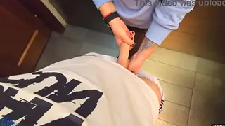 MILF Waitress Takes Stranger's Cumshot on Pantyhose in Bathroom