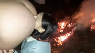 European Lesbians Rim and Lick Pussy by Campfire