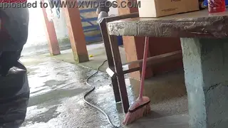 Brunette Latina Maid Seduces Boss on Gym Floor