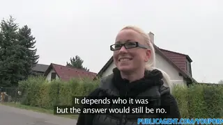 Blonde in Glasses Gives Blowjob and Pussy Licking Outdoors
