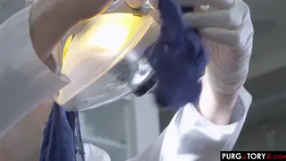 Hairy Performer Swallows Every Drop in a Clinical Deepthroat Session