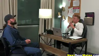 Muscular Boss Seduces Straight Employee at Desk