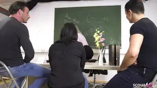 European Teacher Guides Curvy Teen Through Threesome Lesson