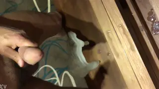 Guy Strokes His Big Cock to a Messy Finish on a Hotel Mirror