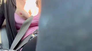 Busty European MILF Flashes Big Boobs During a Car Ride