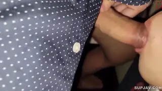 Asian Beauty Gives a Slow Blowjob in a Holiday Skirt