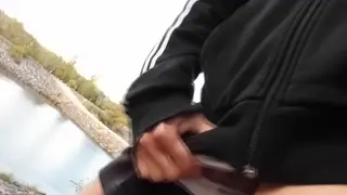Asian Twink Shows Off Smooth Cock While Pissing Outdoors