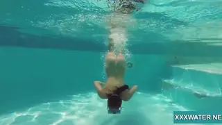 Brunette Beauty Strips Nude During Outdoor Pool Swim